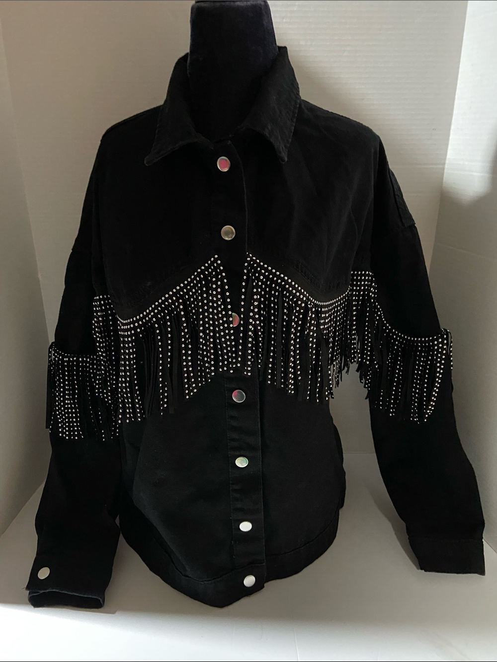 SHEIN Cowgirl Bling Black Denim Jacket